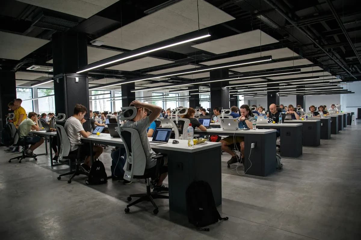 Collaborative work setting illustrating organizational management; illustrative, not a company project or team